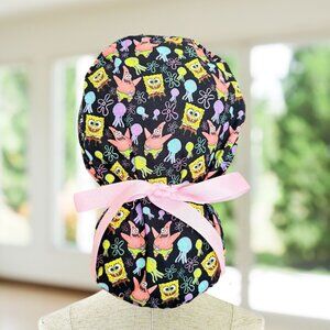 Sponge Bob ~  Ponytail Scrub Cap, Nurse Cap, Scrub Hat, OR Scrub, CNA, Gift